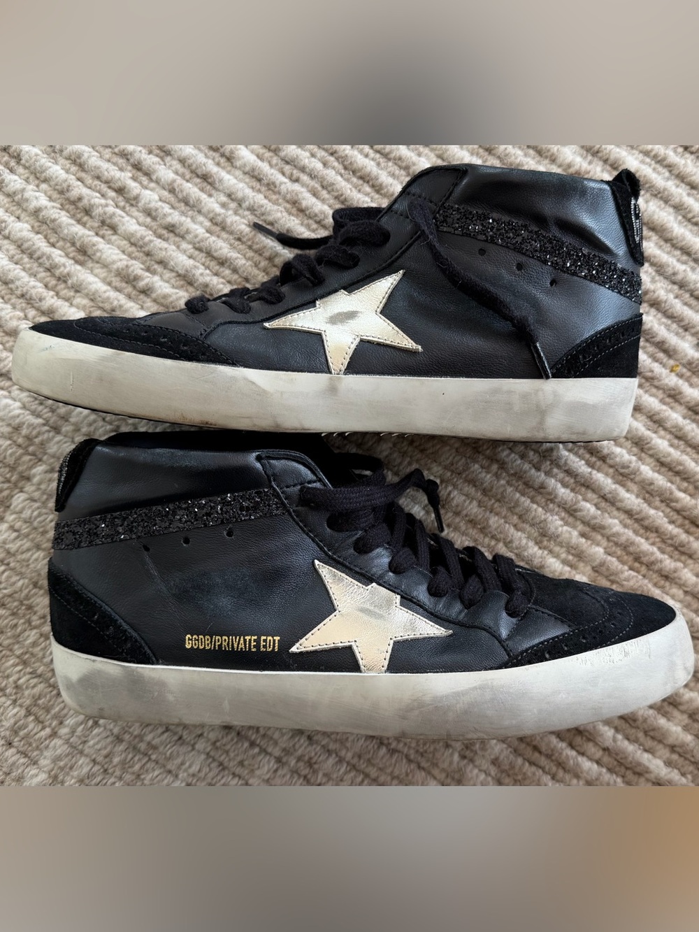 Golden Goose Black High-Top Sneakers gold star private edit 6/215 and size 40